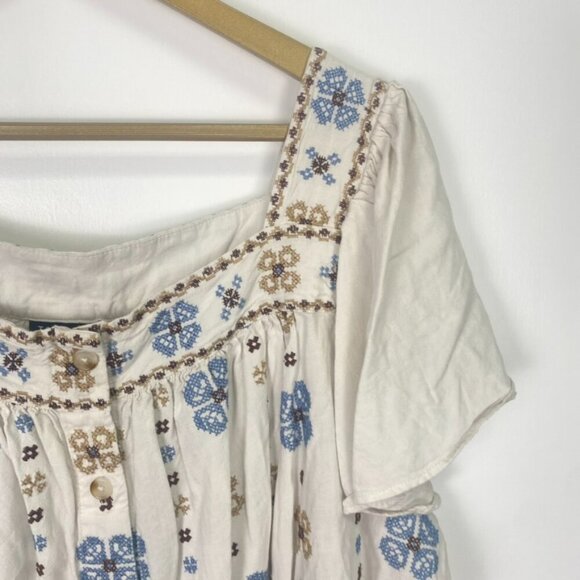 Torrid Linen Blend Embroidered Floral Flutter Sleeve Top - Picture 3 of 13